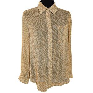Chicos Sheer Beige Button-Up Long Sleeve Blouse Metallic Accents. Chico's Size 0